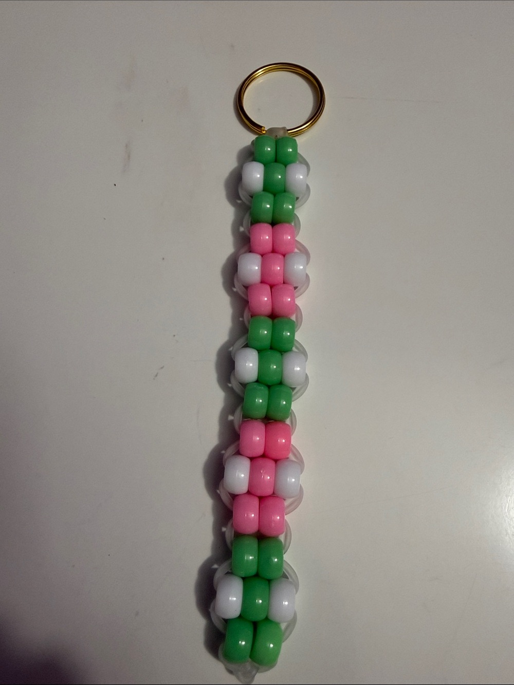 Beaded Pink, Green & White Keychain Bracelet